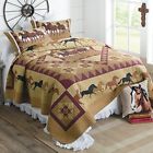 Q4805 - Q American Hometex Horse Country Queen Quilt Set Brown 789303101866