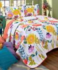 Q69606 Queen Flower Quilt White Multi Colors Shams Full 7101698769606