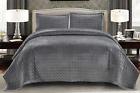 Q92679grq Wonder Home Pieces Tiberius Grey Velvet Queen Size Quilt Set
