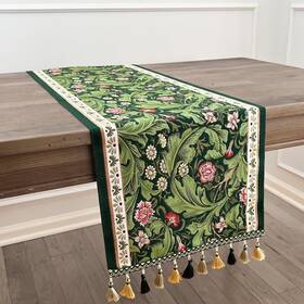 Tr0002 Qgenuine Floral Table Runner With Tassel Edges Cotton Blend Decorative For D Inch