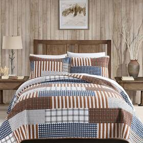 Qiqiong 614162706986 King Size Quilt 100% Cotton Brown Patchwork Set Cabin Plaid Bedspr