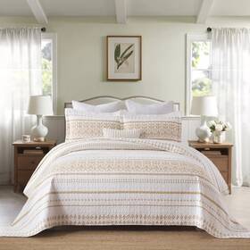 Bz06 Qiqiong King Size Bohemian Quilt Set 100% Cotton Reversible Taupe/beige/tan/white