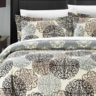 Qs3310 Boho Beige Grey Geometric Medallion Reversible Soft Microfiber Quilt Set