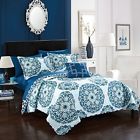 Qs4054-an Chic Home Madrid Blue King Piece Quilt Set 840444140548