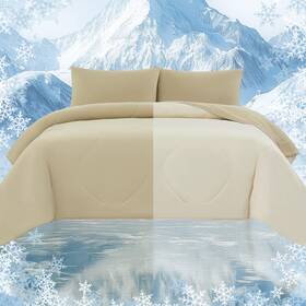 Quataly 731723944226 Cooling Comforter Set Twin- Beige Reversible With Sheet