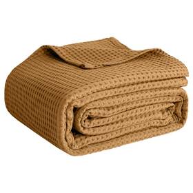 Quba Linen 734025632105 100% Cotton Blankets Queen Size For Bed - Waffle 90 Inch X Beige