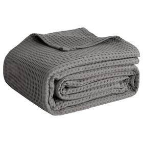 Quba Linen 734025632235 100% Cotton Blankets Queen Size For Bed - Waffle Throw 50 Inch X 60 Dark Grey