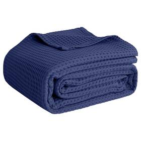 Quba Linen 734025632457 100% Cotton Blankets For Bed - Waffle Weave Queen 90 Inch X Navy