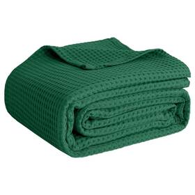Quba Linen 734025632709 100% Cotton Blankets For Bed - Waffle Weave Throw 50 Inch X 60 Dark Green