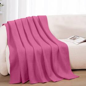 Quba Linen 750643005633 100% Cotton Blankets For Bed - Waffle Weave Throw 50 Inch X 60 Pink