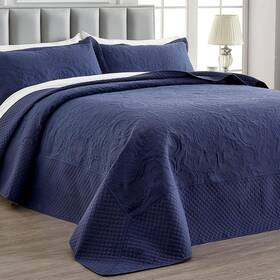 Qucover 445057488440 Alaska King Bedspread 132x120 Oversized Quilted Bedding Set Navy