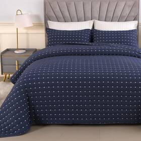 Qdzf-230626 Qucover Twin Quilt Set 68 Inch X86 Navy Cross Stitch Pattern Xl