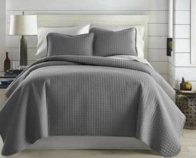 Quilt And Sham Set 611498652284 Queen Gray Bedding Reversible Microfiber Waffle Pattern Bed Cover