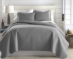 Quilt And Sham Set 611498652291 King Gray Waffle Pattern Grey Reversible 3 Piece Matching Pillow Shams
