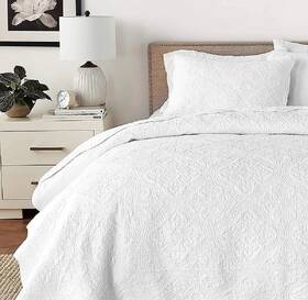 469aq Quilt And Shams Set King White Scalloped Edge 3 Piece Pillow Sham Cotton Bedding Cover