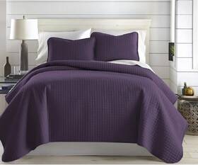 Quilt Set And Shams 788581469507 King Purple Waffle Pattern Reversible Comforter Pillow Sham Bedding