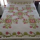 76wx89l Quilted Embroidery Vtg Quilt Applique Pink Blossoms 1930s Dogwood Hand