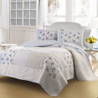 Quilted Floral Quilts Hand Cottage Queen Set Patchwork 100 Cotton Blue Dresden