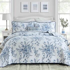 Quiltmuse 639393947540 Blue Quilts King Size - 100% Cotton Quilt Set With Matching Shams B