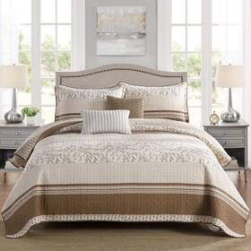 Bz84-br Quiltmuse Brown Quilts Queen Size - 100% Cotton Lightweight Quilt Bedding Set 3 P