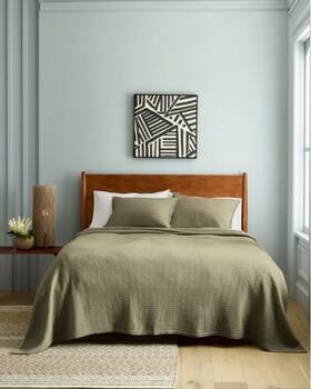 17211 Quince Nwt Organic Ribbed Cotton Coverlet Set Full Queen Olive Blanket Msrp 130