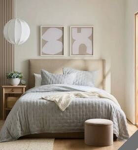 19986 Quince Nwt European Linen Dream Quilt Set Full / Queen Mist Msrp 199.90