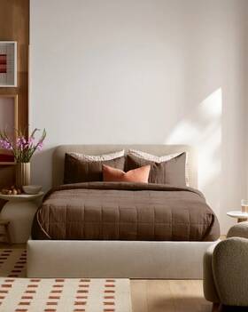 20621 Quince Nwt European Linen Lightweight Box Quilt Set King Cal Espresso 210