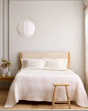 20624 Quince Nwt Organic Cotton Channel Stitch Coverlet Set Twin Undyed Ret 109.90