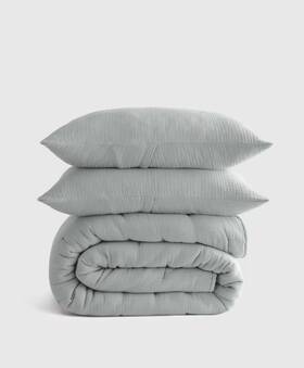 20901 Quince Nwt Organic Airy Gauze Dream Quilt King Cal Set Mist 100% Cotton Ret 200