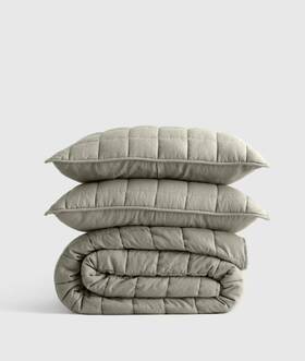 20984 Quince Nwt European Linen Box Quilt Set Full / Queen Willowleaf Msrp 199.90