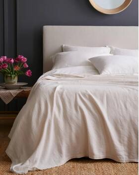 21098 Quince Nwt Vintage Wash European Linen Bed Cover Full Queen Oat Blanket Ret 130