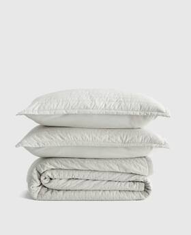 21655 Quince Nwt Organic 100% Cotton Stripe Stitch Quilt Set King / Cal Light Grey