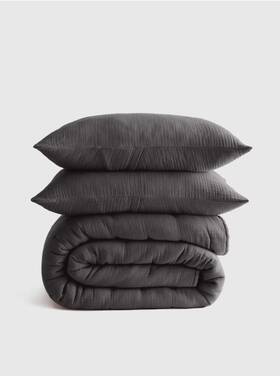 38889 Quince Nwt Organic Airy Gauze Dream Quilt Set King Cal Charcoal Cotton 200