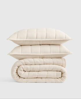 39186 Quince Nwt Organic Airy Gauze Box Quilt Set Full Queen Undyed Cotton 159.90