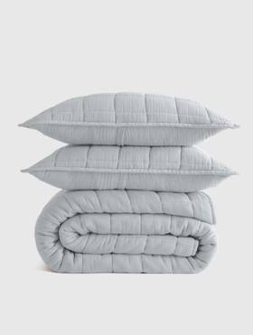 39220 Quince Nwt Organic Airy Gauze Box Quilt Set King Cal Mist 100% Cotton 200