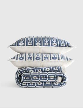 39301 Quince 39300 Nwt Cotton Jacquard Floral Coverlet Set Full Queen Glacier Blue Ret 200
