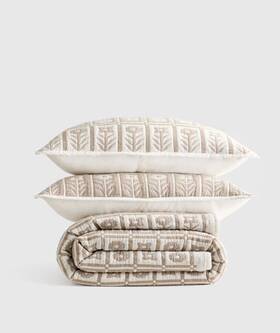 43461 Quince Nwt Organic Cotton Jacquard Floral Coverlet Set Full Queen Toffee 199.90