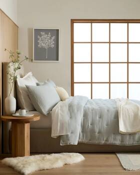 43912 Quince Nwt Organic Airy Gauze Dream Quilt King / Cal Mist 100% Cotton Ret 169
