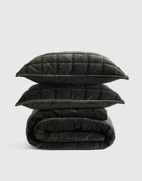 47716 Quince Nwt Cotton Velvet Quilt Set King / Cal Forest Green Msrp 279.90