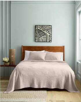 48476 Quince Nwt Organic Ribbed Cotton Coverlet Set Sand Full / Queen Blanket 129.90