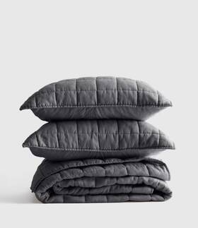48839 Quince Nwt European Linen Box Quilt Set Full Queen Double Charcoal 199.90 Read