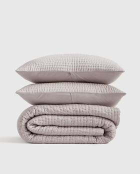 48914 Quince Nwt Silk Pick Stitch Quilt Set King / Cal Haze Grey With Shams 399.90