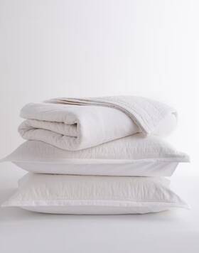 50129 Quince Nwt Organic 100% Cotton Stripe Stitch Quilt Set Full Queen White Ret 139