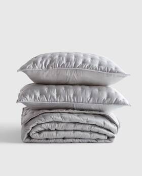 70322 Quince Nwt Organic Bamboo Dream Quilt Set Full Queen Light Grey 180