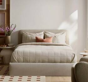 70555 Quince Nwt European Linen Lightweight Box Quilt Set King Cal Toffee 209.90