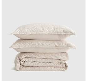 70736 Quince Nwt Organic Cotton Stripe Stitch Quilt Set King /cal Sand Msrp 150