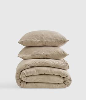 71168 Quince Nwt Organic Airy Gauze Dream Quilt Full Queen Set Dune Cotton Ret 159.90