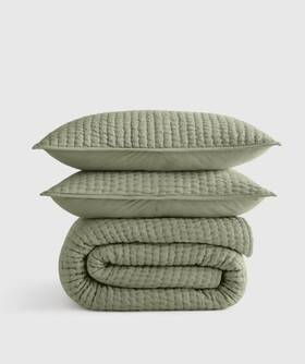 71220 Quince Nwt European Linen Cotton Stitch Quilt Set King Cal Willowleaf Msrp 220