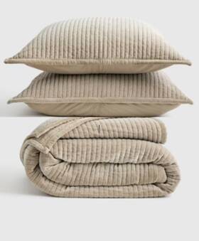 98749 Quince Nwt Cotton Velvet Channel Quilt King / Cal Set Taupe Msrp 279.90