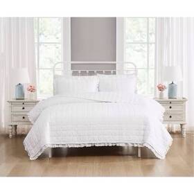 Qs5474wtfq-2300 Rachel Ashwell The Farmhouse By 3 Piece Queen Quilt Set With Pillow Shams White